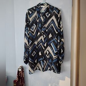 MARINA RINALDI Multicolor Blue Print Silk Chiffon Blouse 31